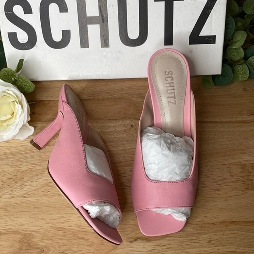 Schutz Womens Agape Leather Square Toe Open-Toe Heels 6B